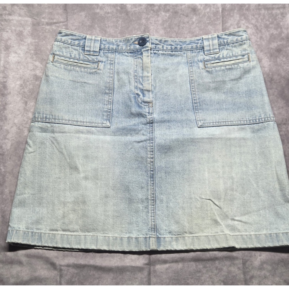 Vintage Y2K Bass Denim Jean Knee Length Skirt Sz 12 Midi Distressed